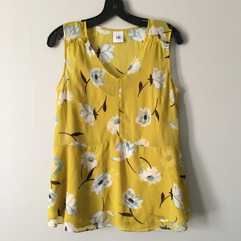 Cabi Chartreuse Floral Blouse